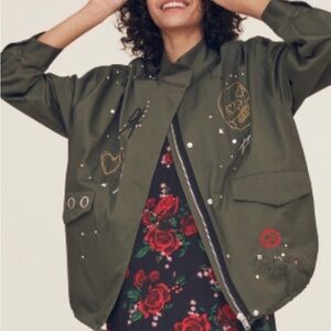 NWOT H & M Olive Green Embellished Oversized Women's Jacket